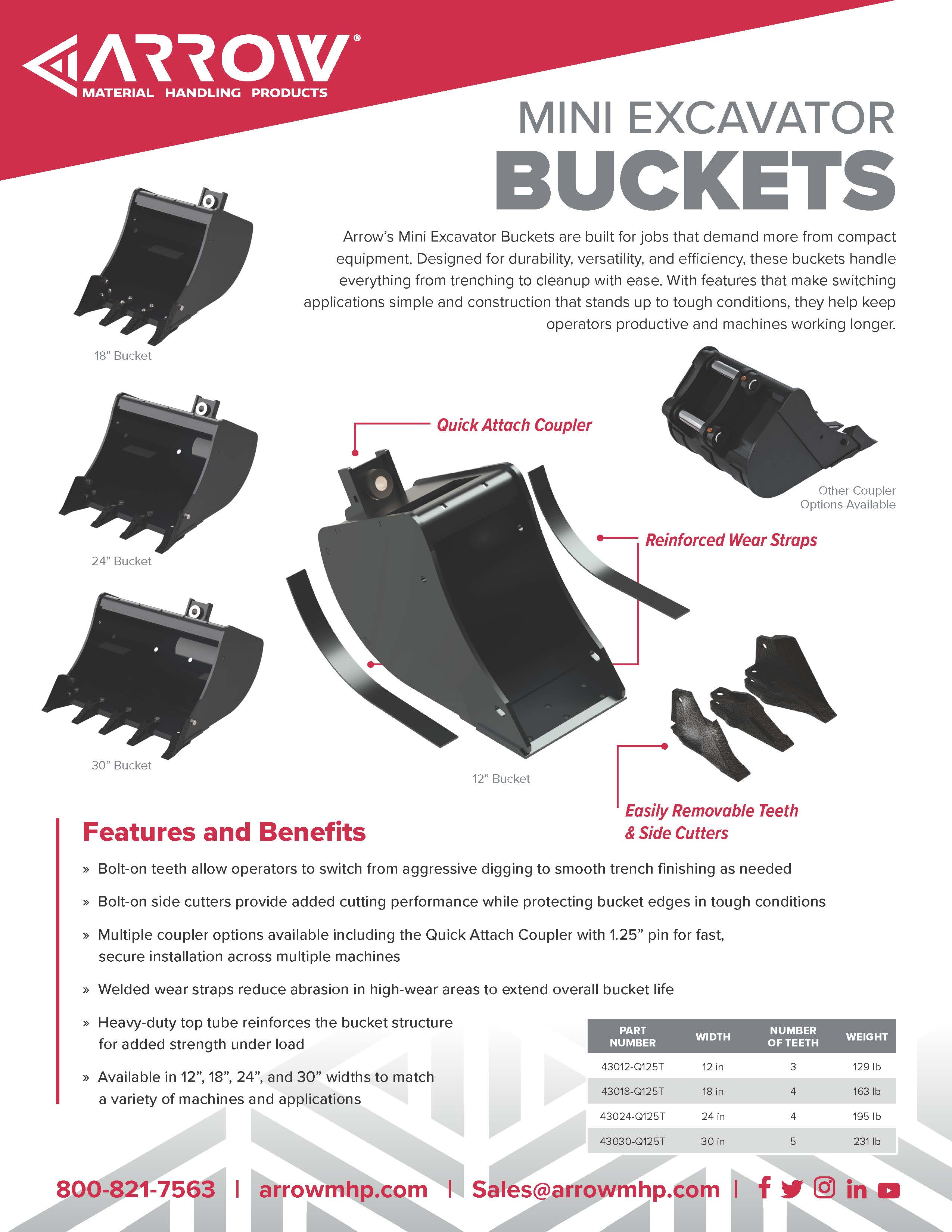 Arrow Mini Excavator Buckets